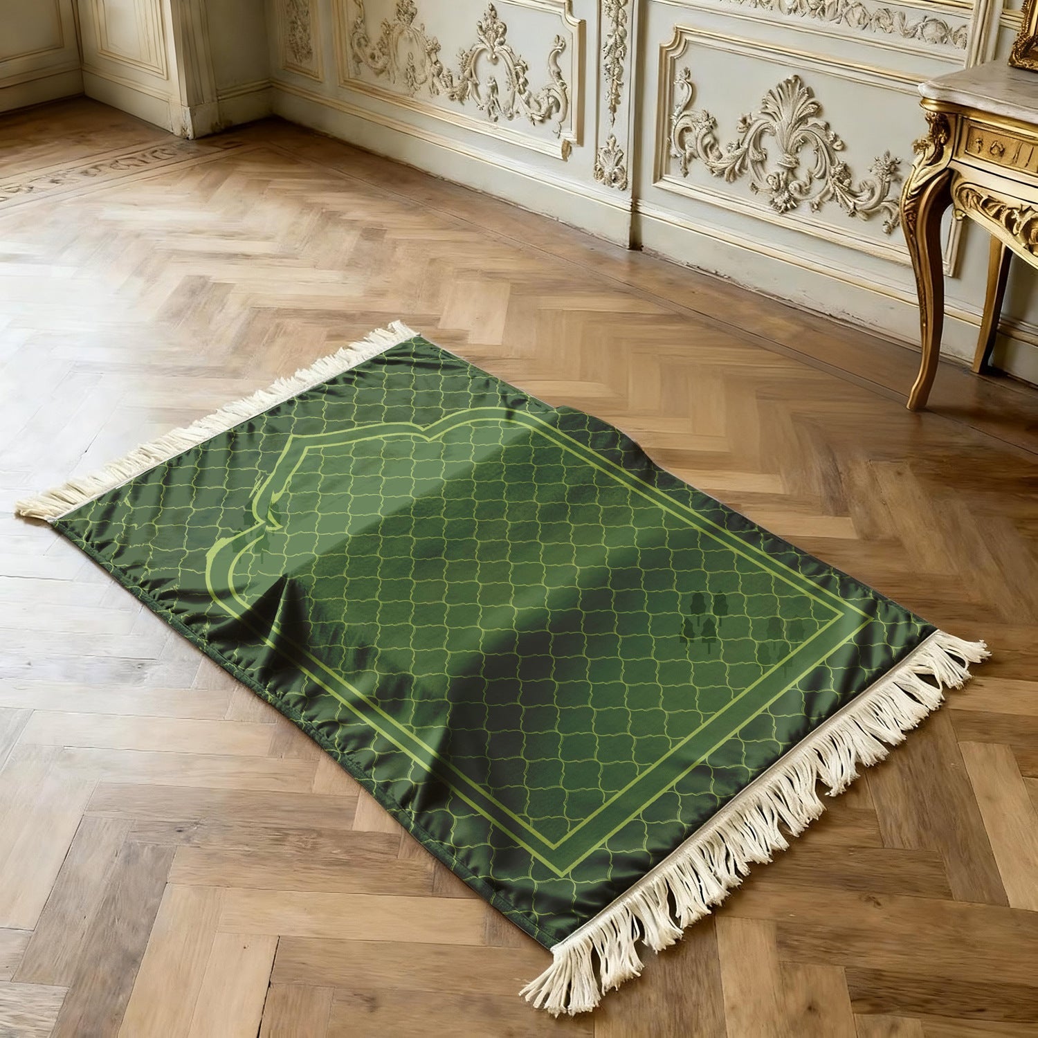 Extra Thick Plush Prayer Rug with Knee Cushion - Green