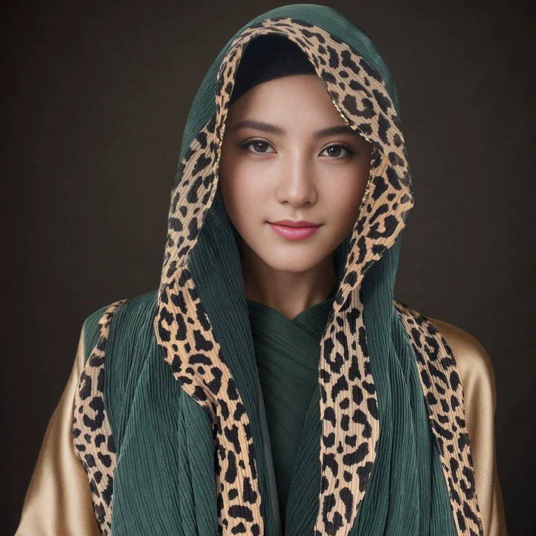 Leopard Print Embellished Hijab