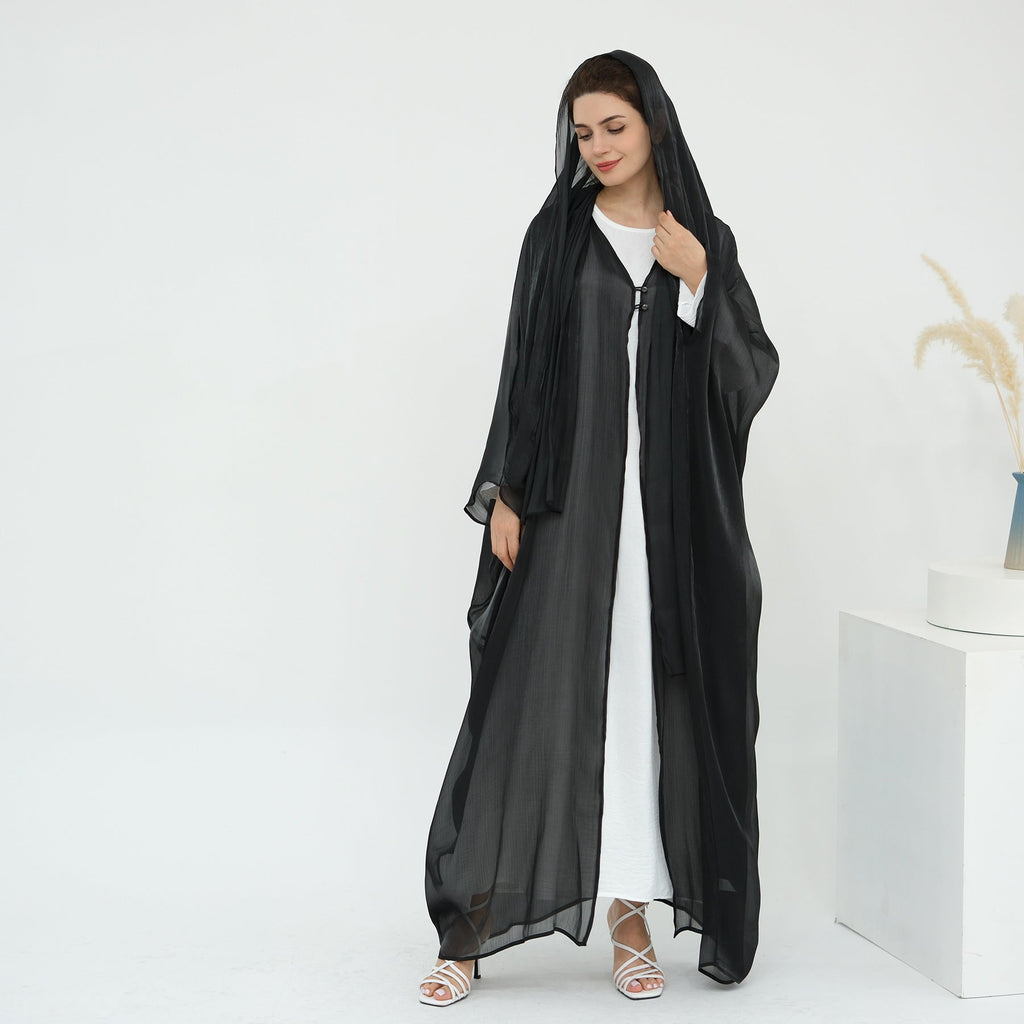 Solid Color Island Wrinkle Dress Abaya with Hijab
