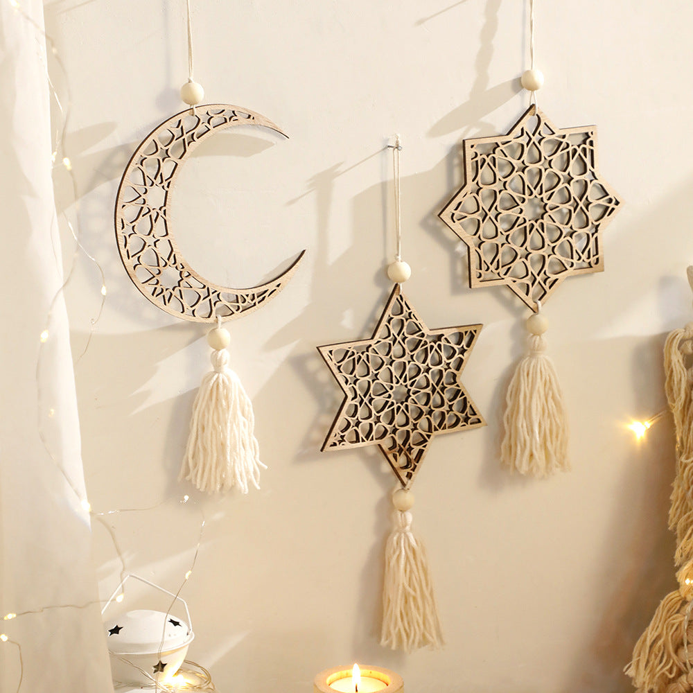 Ramadan Moon Star Wooden Hanging Decor