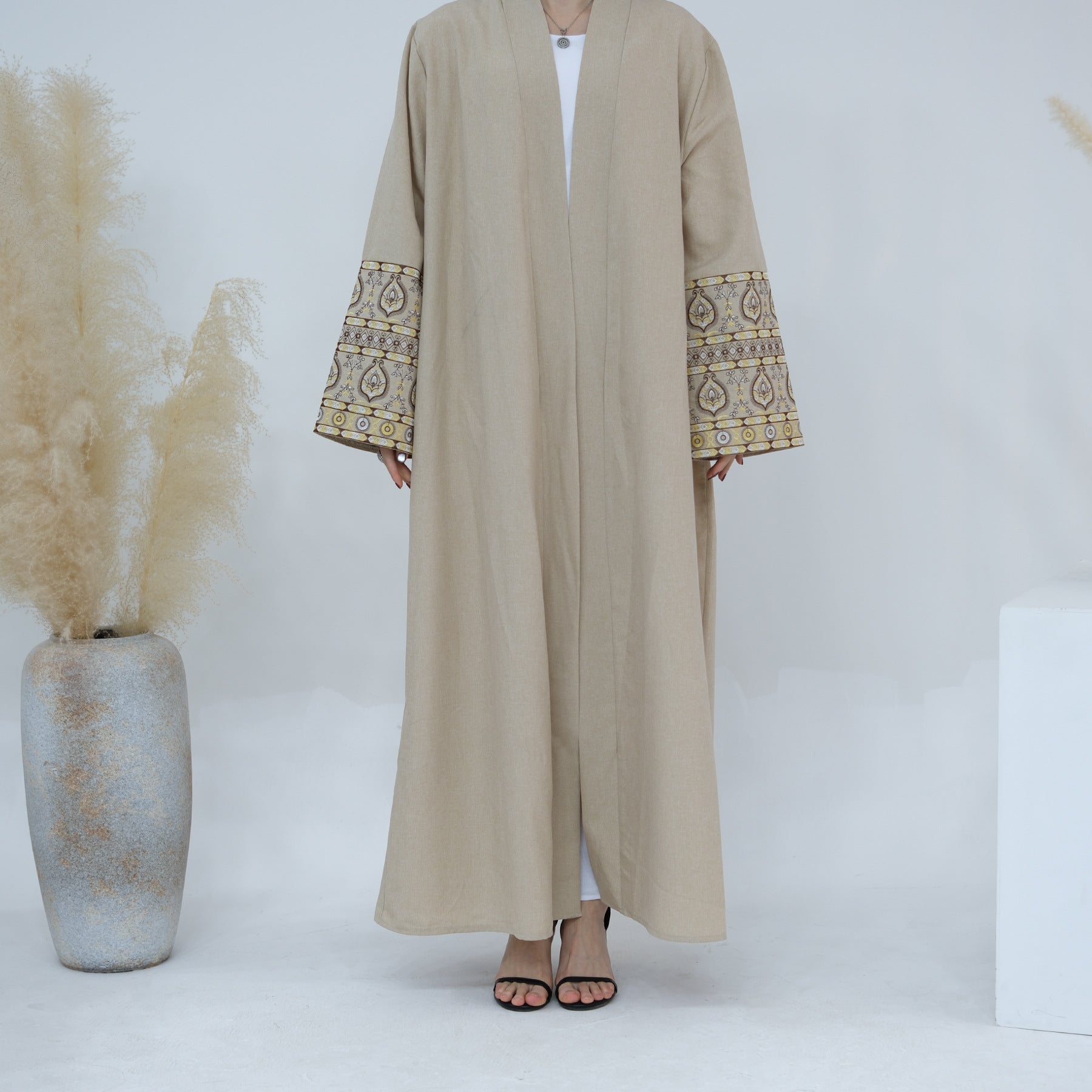 Open Embroidery Floral Abaya with Hijab