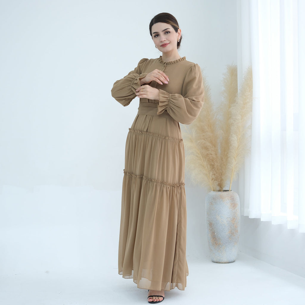 Solid Color Light Flared Sleeve Dress Hijab Set