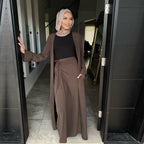 2 Pcs Abaya Solid Color Cardigan and Skirt