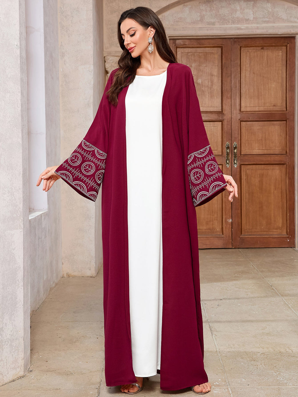 Embroidered Cardigan Bat Sleeve Abaya