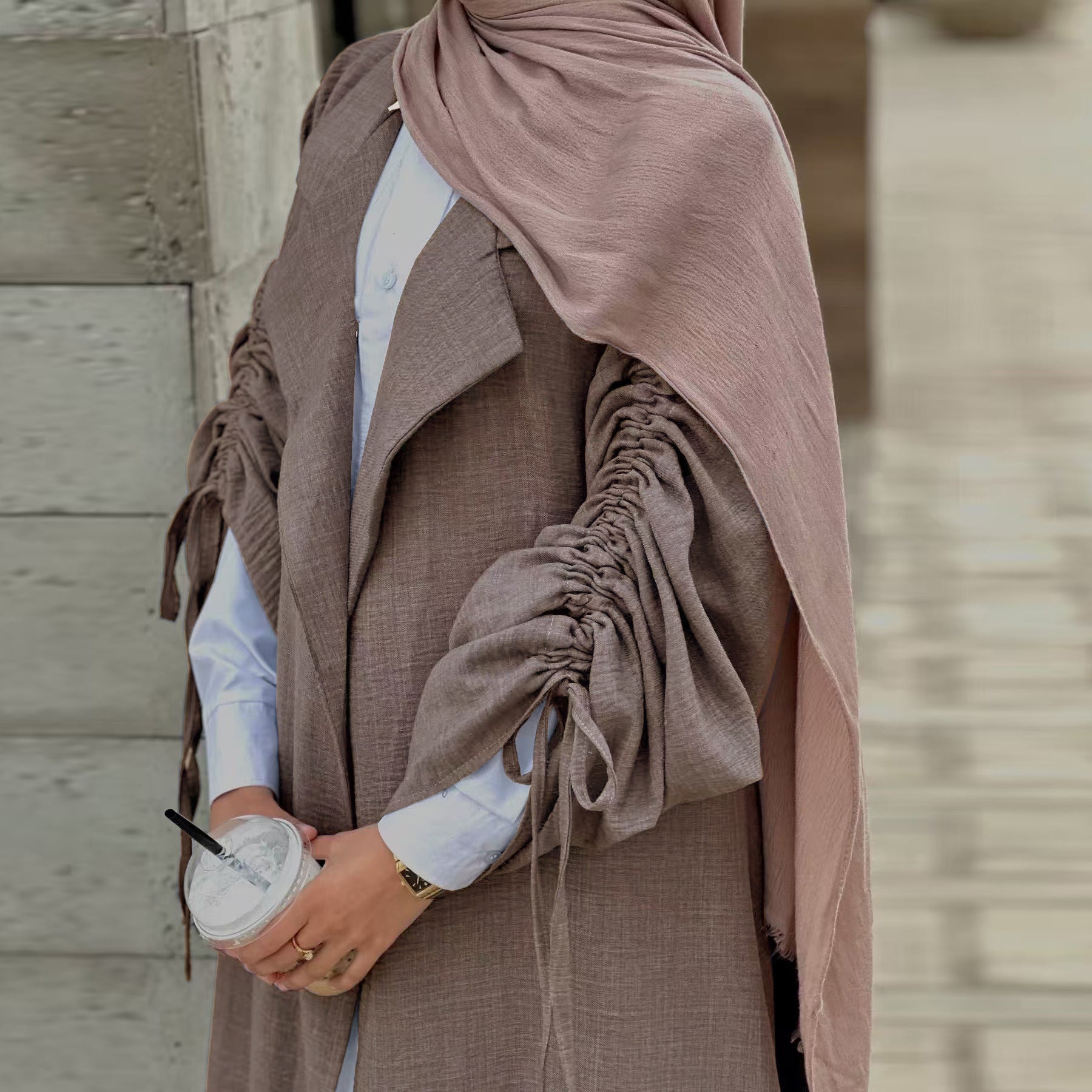 Fashionable Blazer Collar Cardigan Abaya