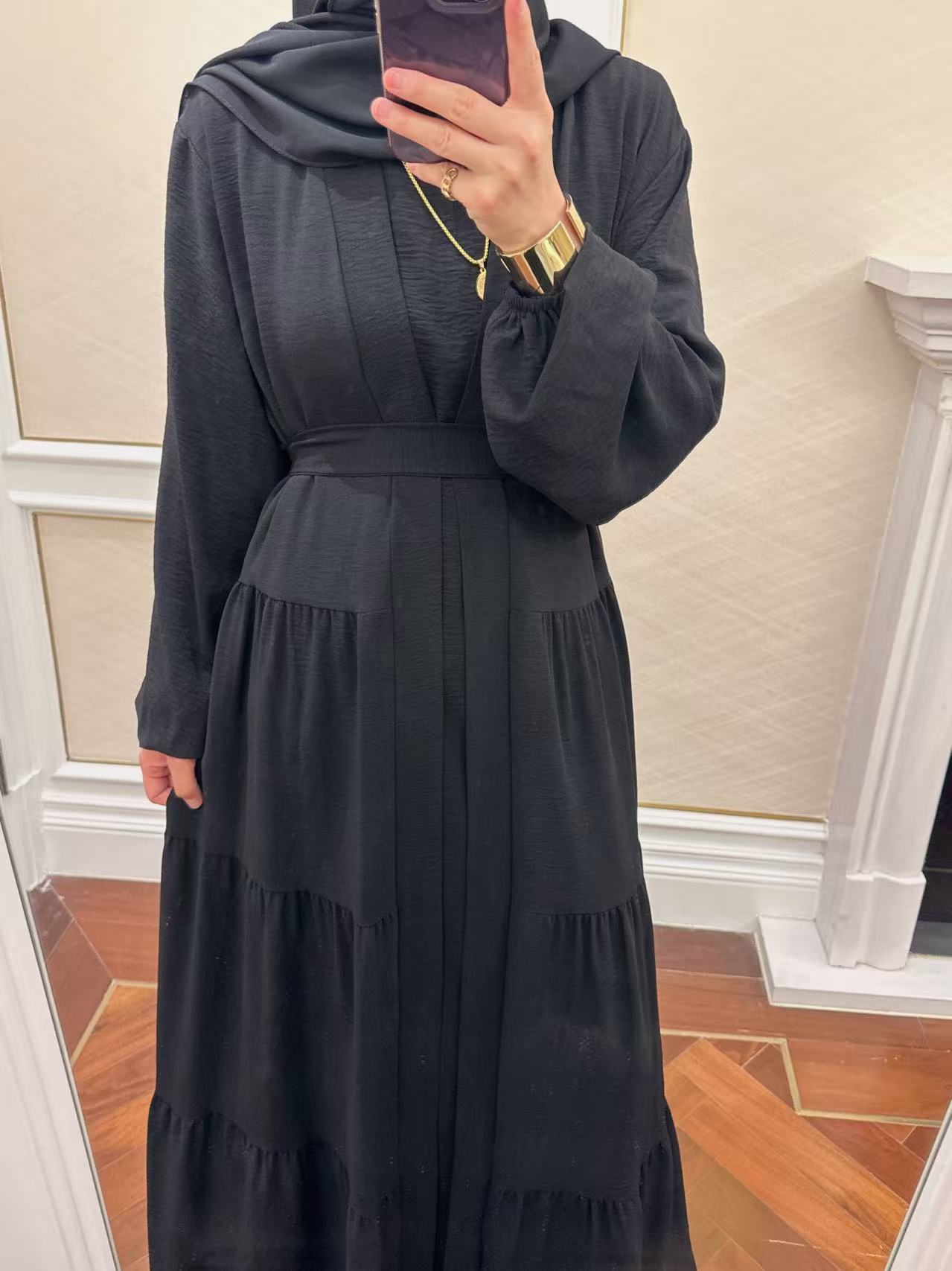 Solid Color Ruffled Two-Piece Set Abaya