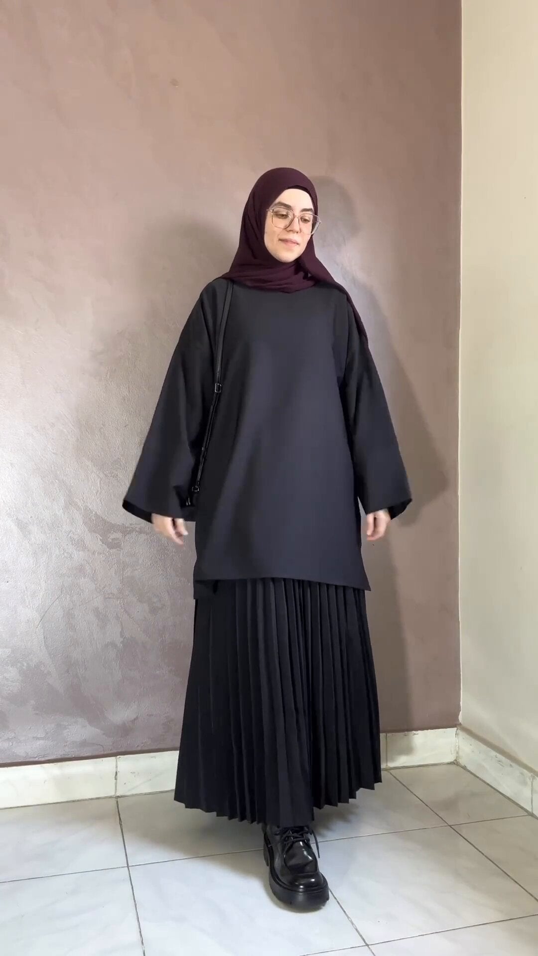 Round Neck Top & Pleated Skirt Set