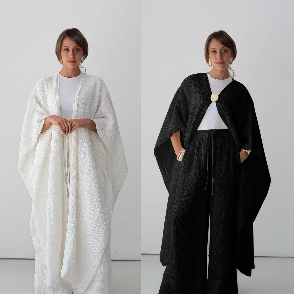 Solid Color Buttoned 2PCS Abaya