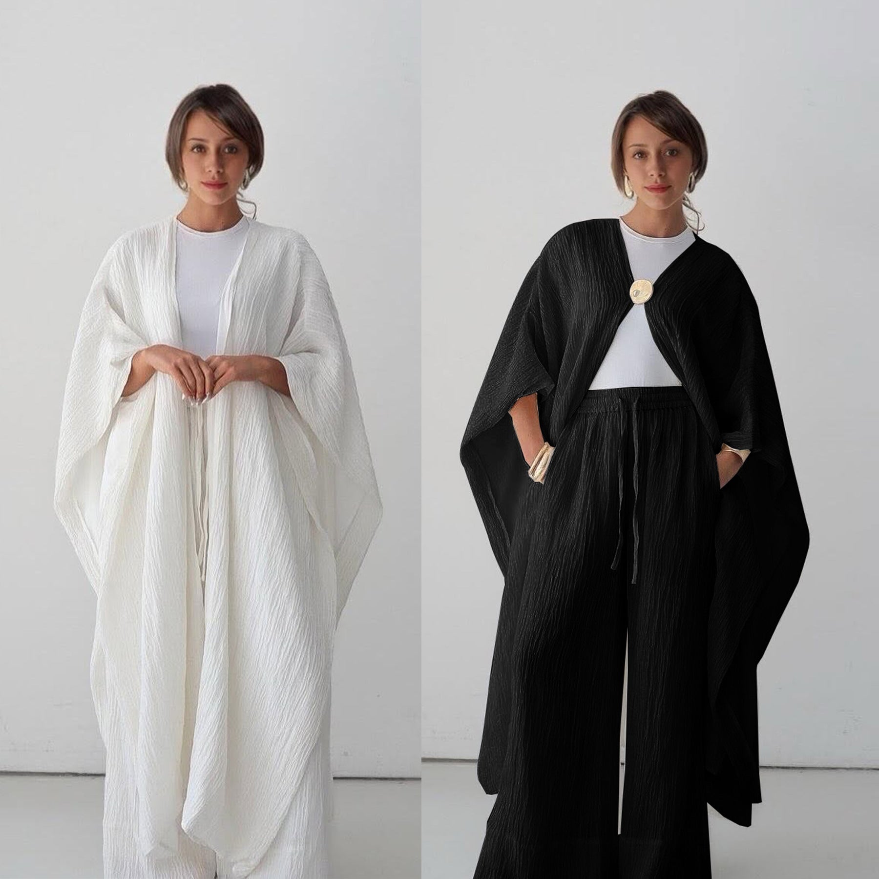 Solid Color Buttoned 2PCS Abaya