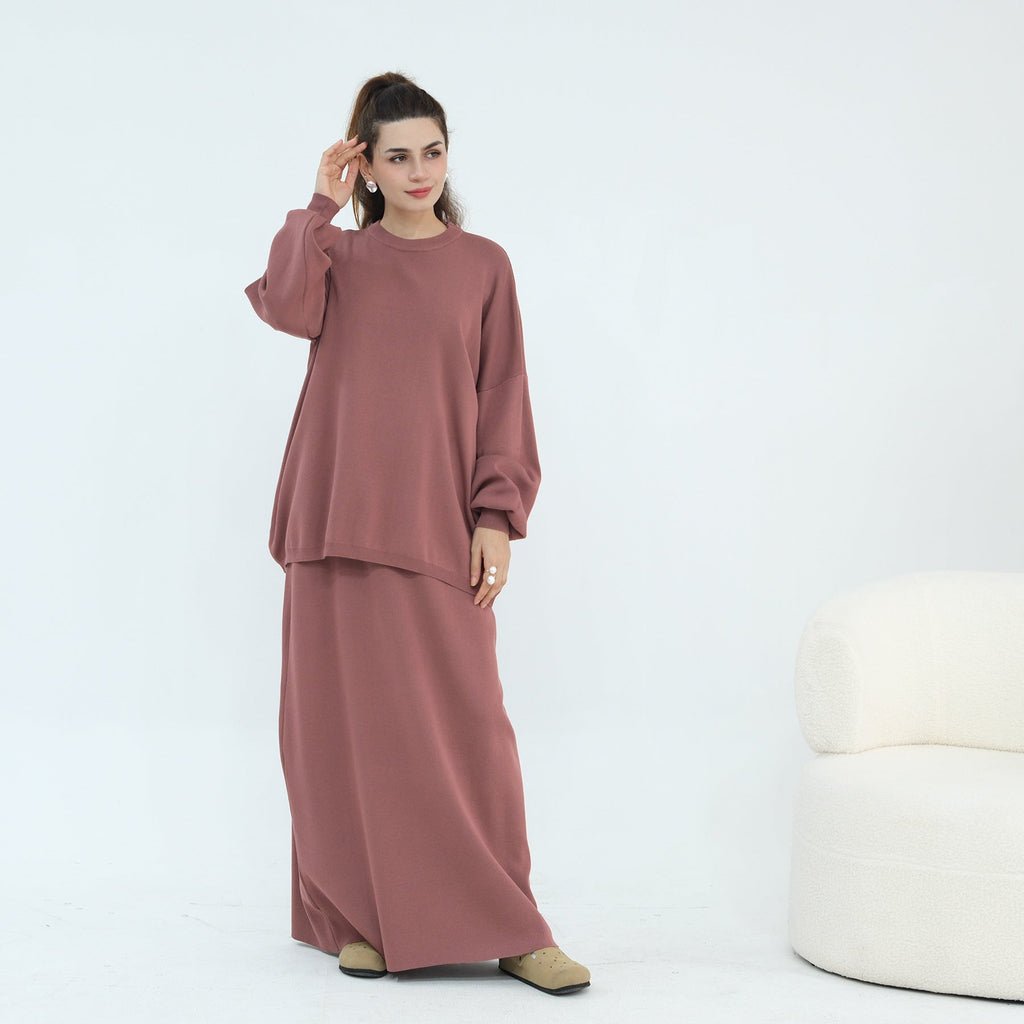 Thickened Knitted Solid Color Dress Set