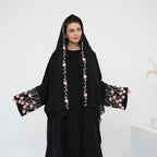 Flower Embroidery Cardigan Abaya with Hijab