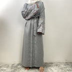 Peach Blossom Cotton Hemp Embroidery Abaya