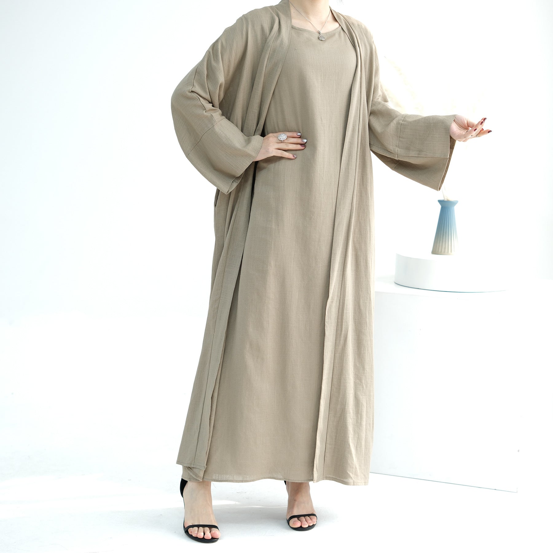 Sleeveless Dress Matching Cardigan With Pockets