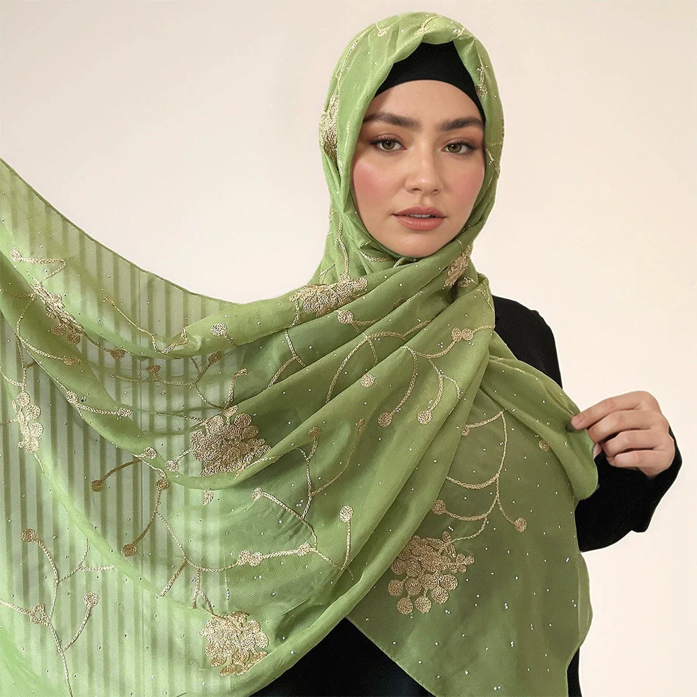 Hot Drilling Embroidered Hijab