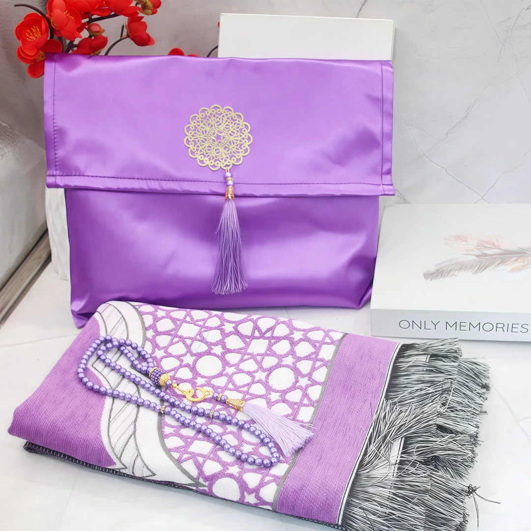 Ramadan Portable Prayer Rug with Fabric Bag - E Purple