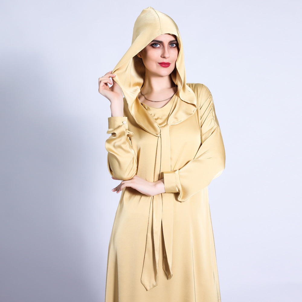 2 Pcs Solid Color with Hat Abaya Set