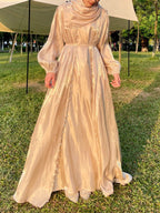 Flowing Gauze Dress Abaya 5 Piece Set