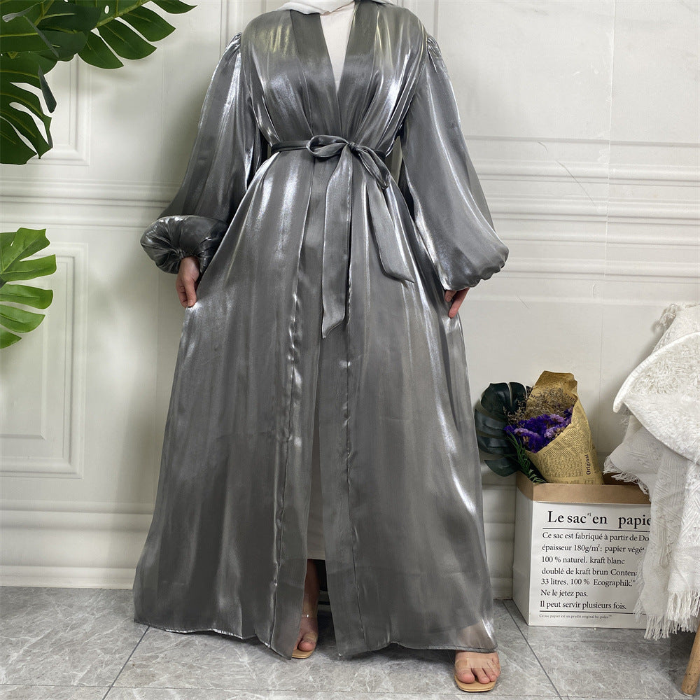 Shining Silk Lantern Sleeves Open Abaya
