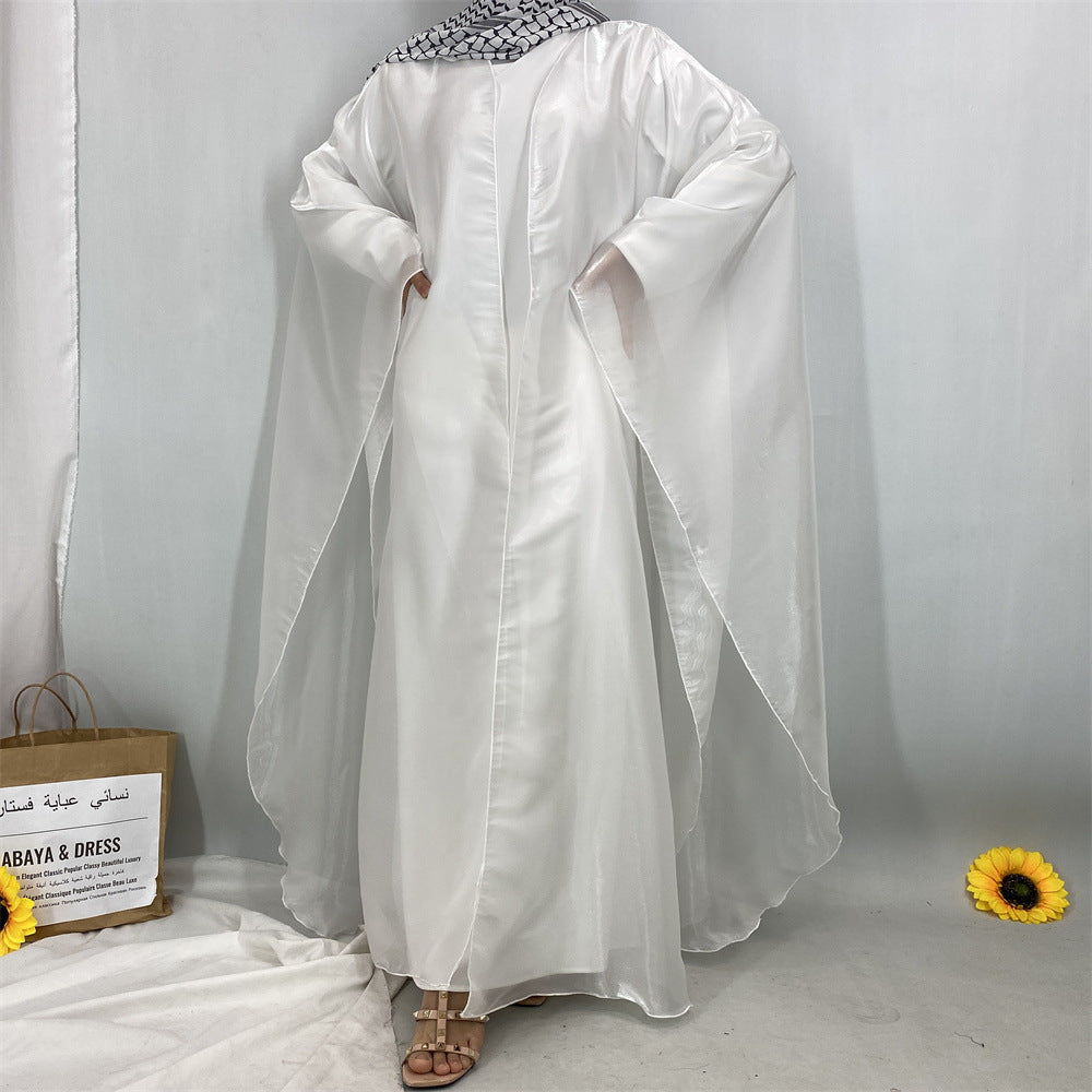 Shiny Satin Batwing Sleeve Shawl Abaya