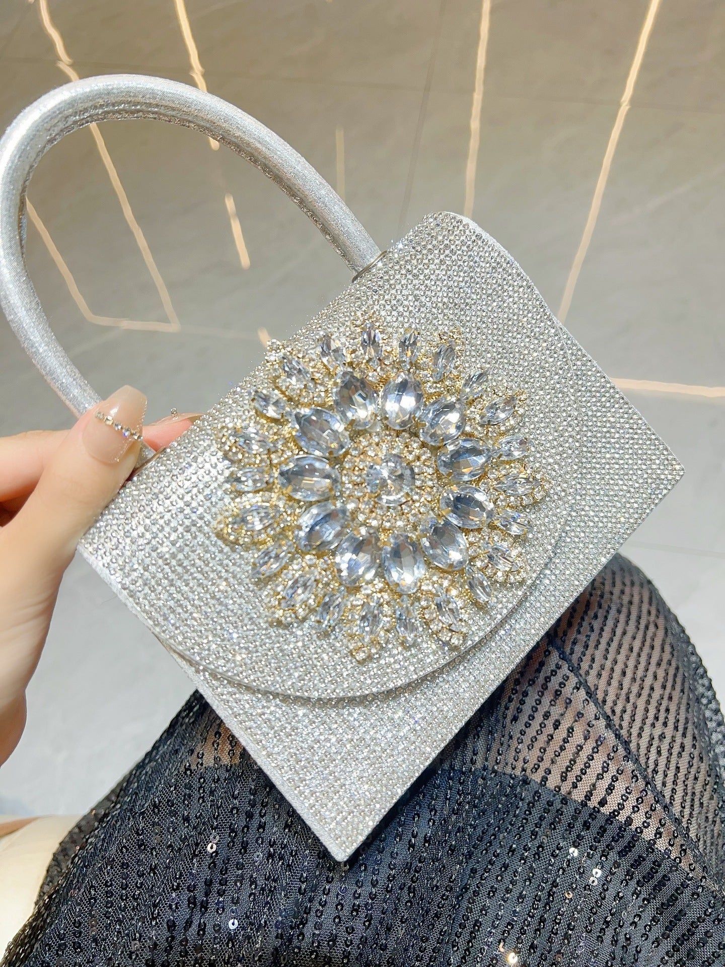 Rhinestone Diagonal Dinner Handbag