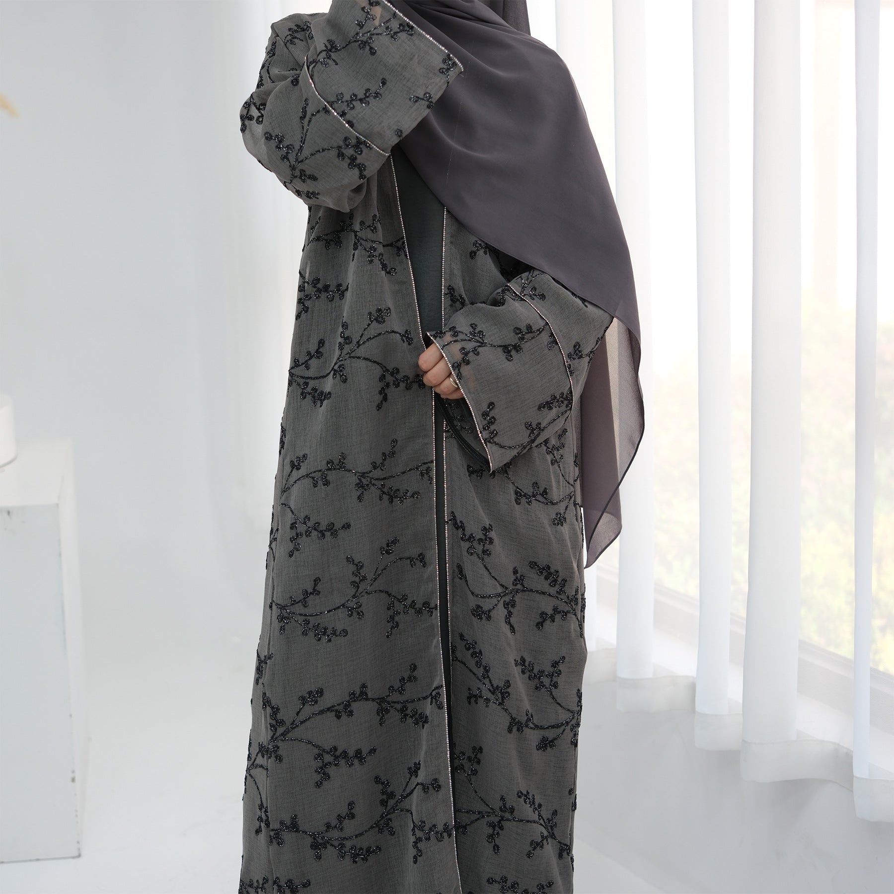 Full Body Embroidered Cardigan Abaya