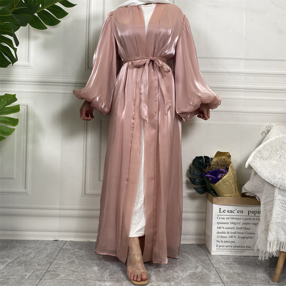 Shining Silk Lantern Sleeves Open Abaya