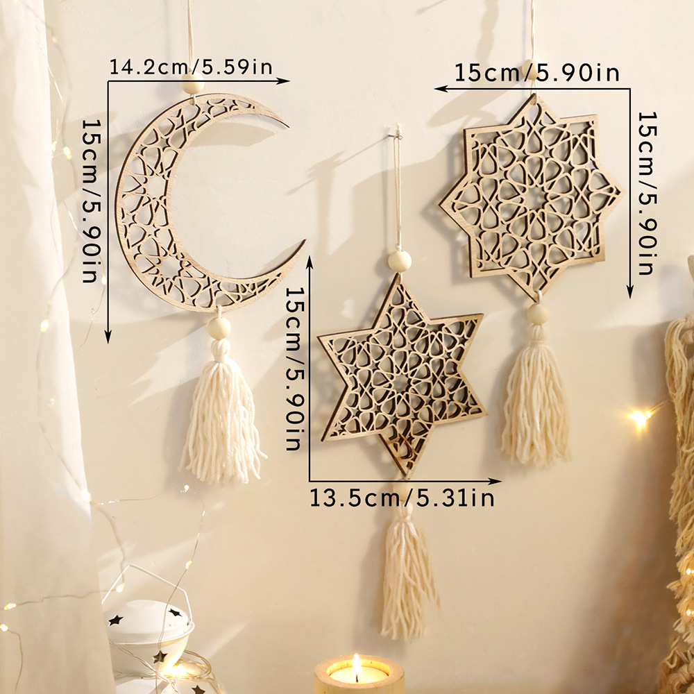 Ramadan Moon Star Wooden Hanging Decor
