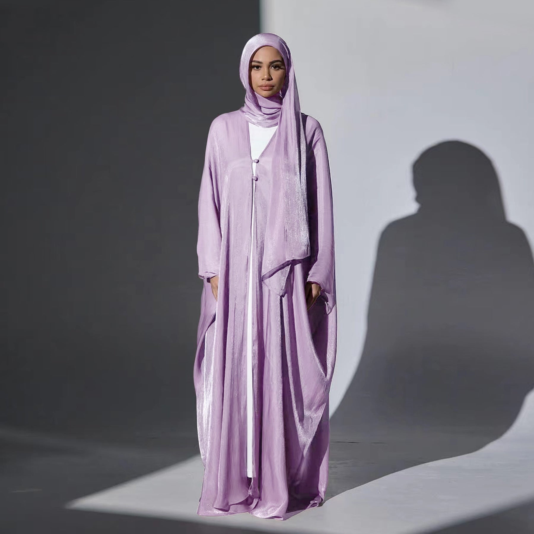 Solid Color Island Crepe Abaya with Hijab
