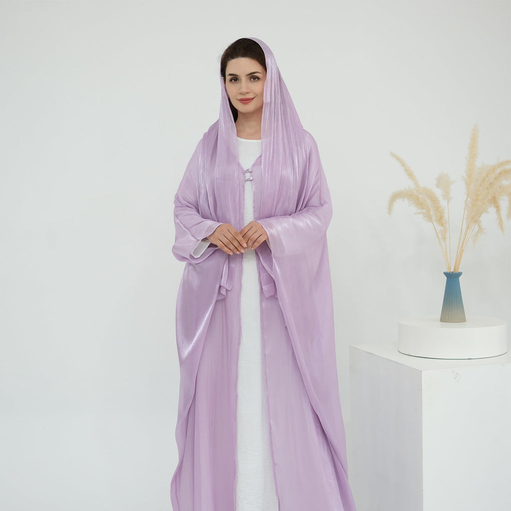 Solid Color Island Wrinkle Dress Abaya with Hijab