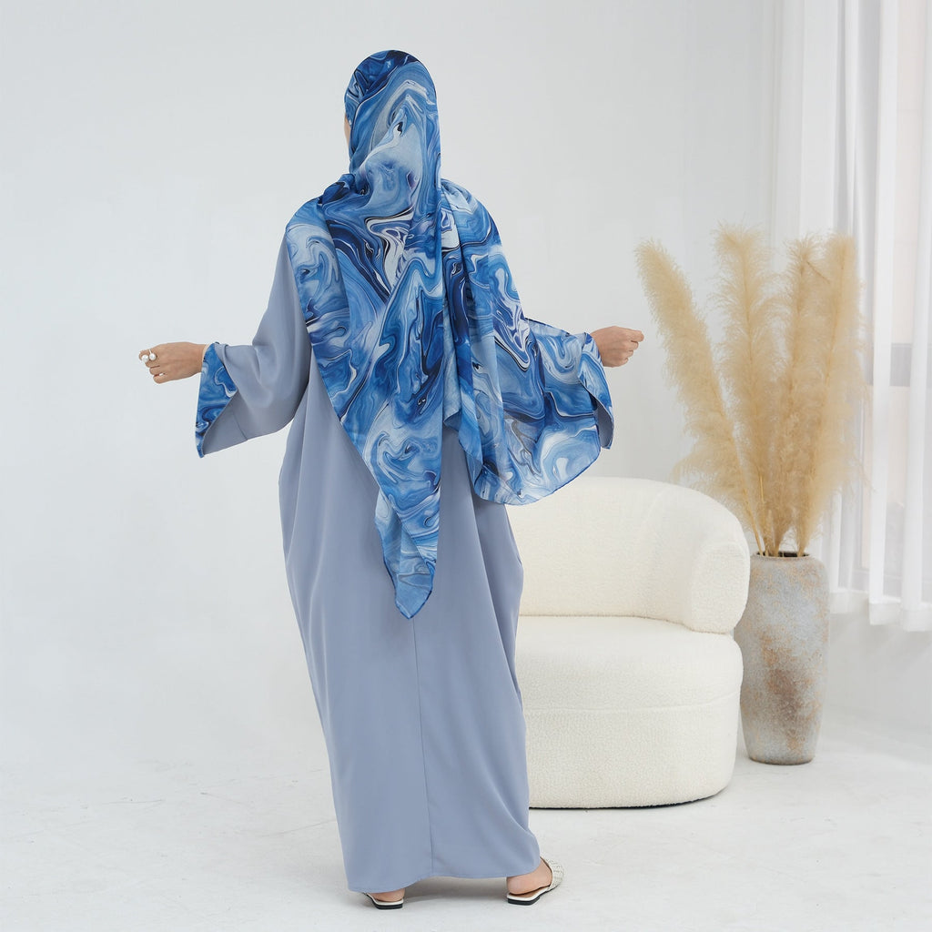Printed Cuffs Abaya Dress with Hijab