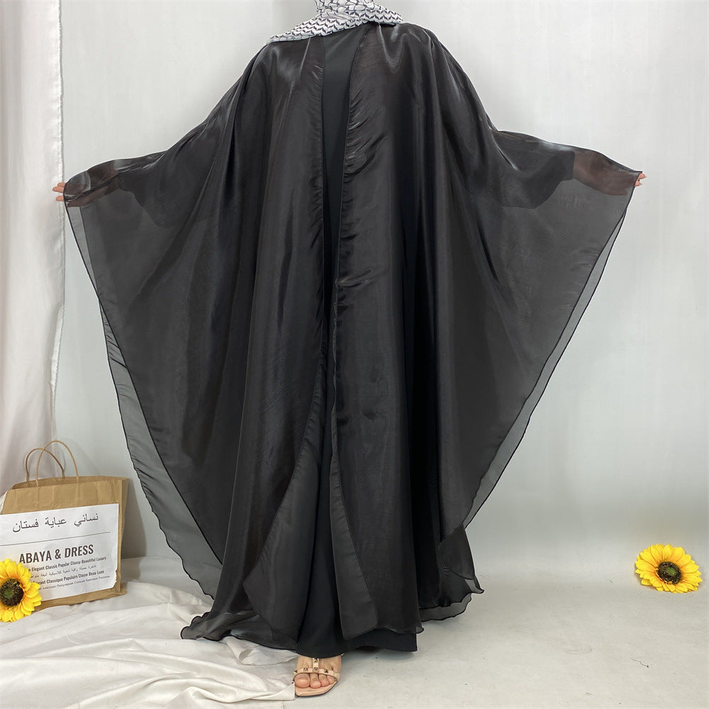 Shiny Satin Batwing Sleeve Shawl Abaya