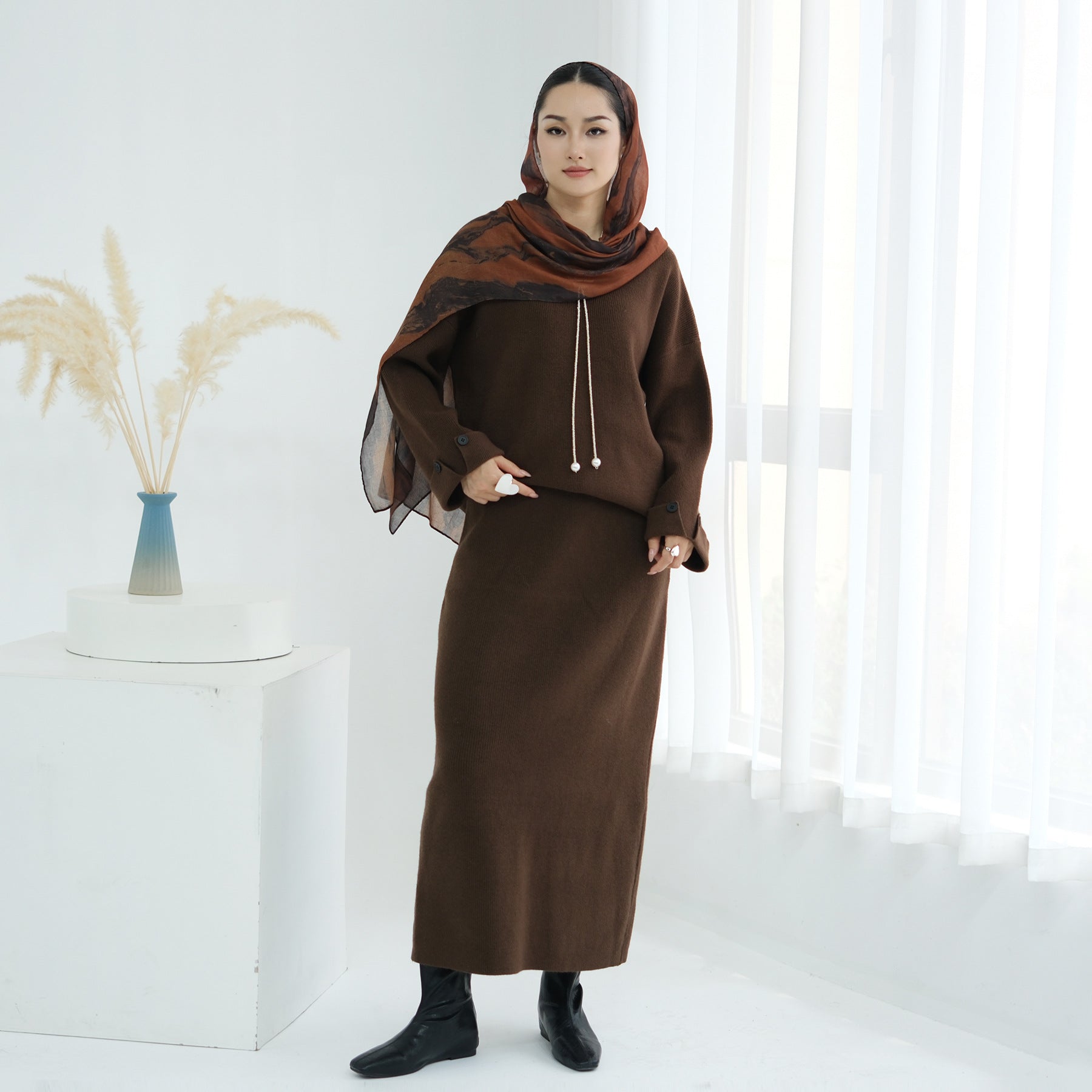 Autumn and Winter Thickened Knitted Abaya Set
