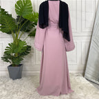 Elegant Pure Color Bead Strap Open Abaya