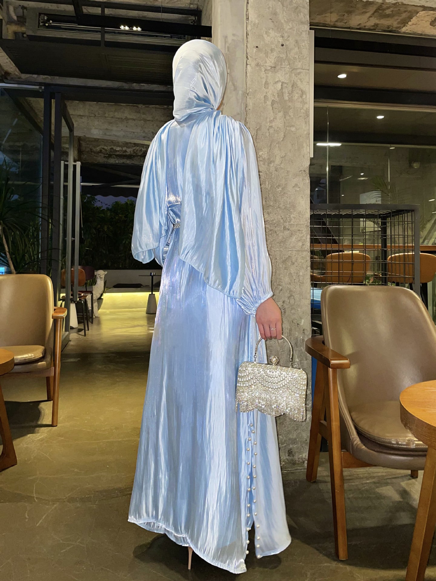 Flowing Gauze Dress Abaya 5 Piece Set