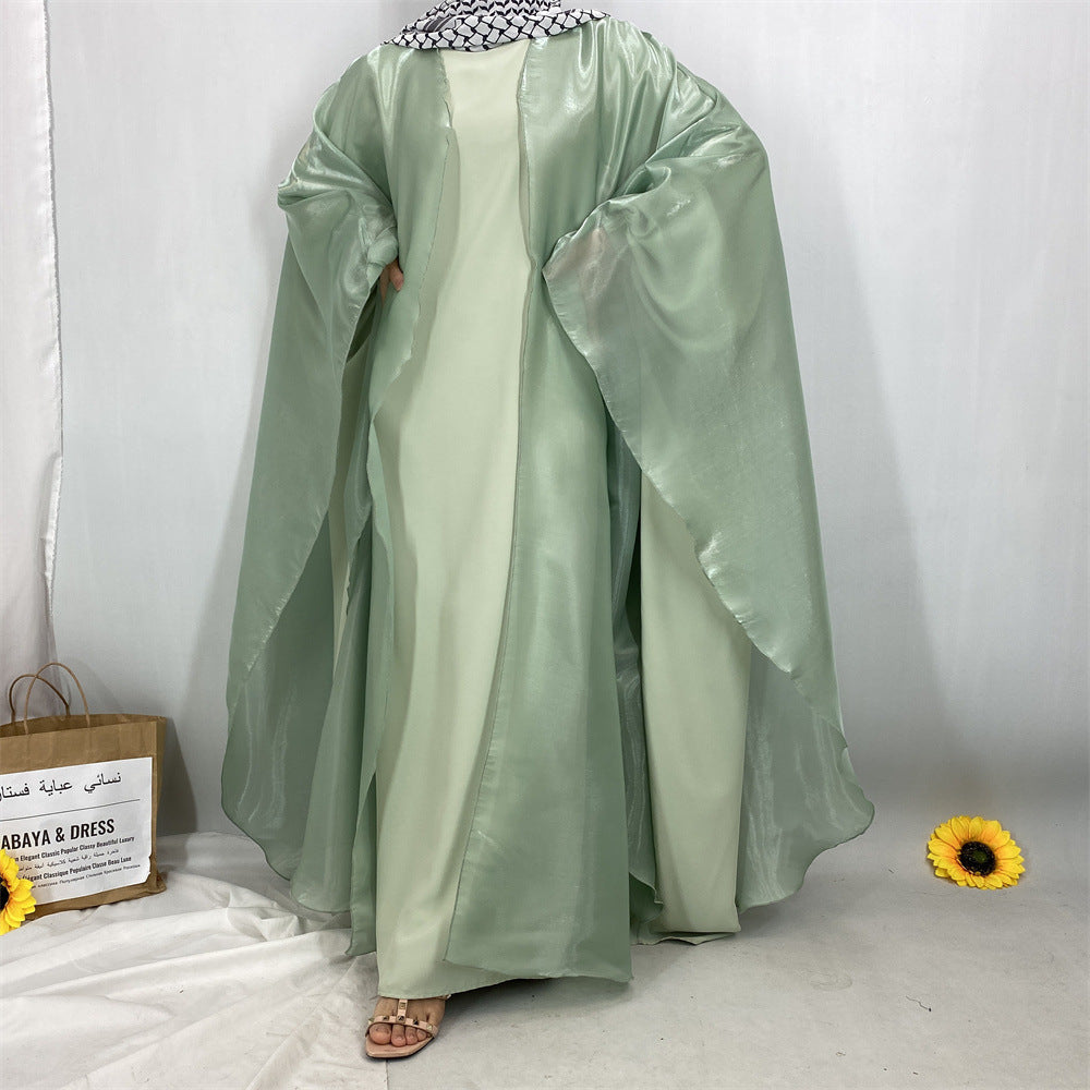 Shiny Satin Batwing Sleeve Shawl Abaya