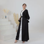 Satin Open Abaya With Belt