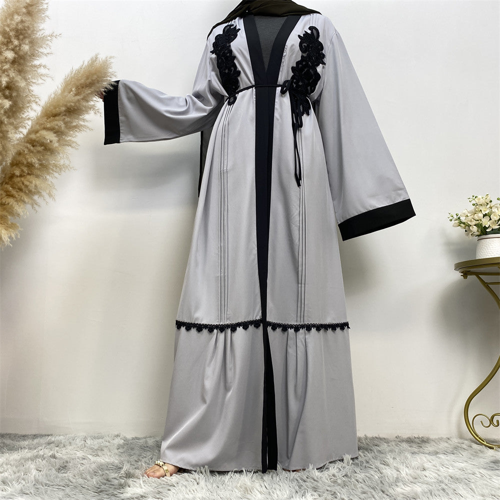 Open Embroidered Abaya with Belt
