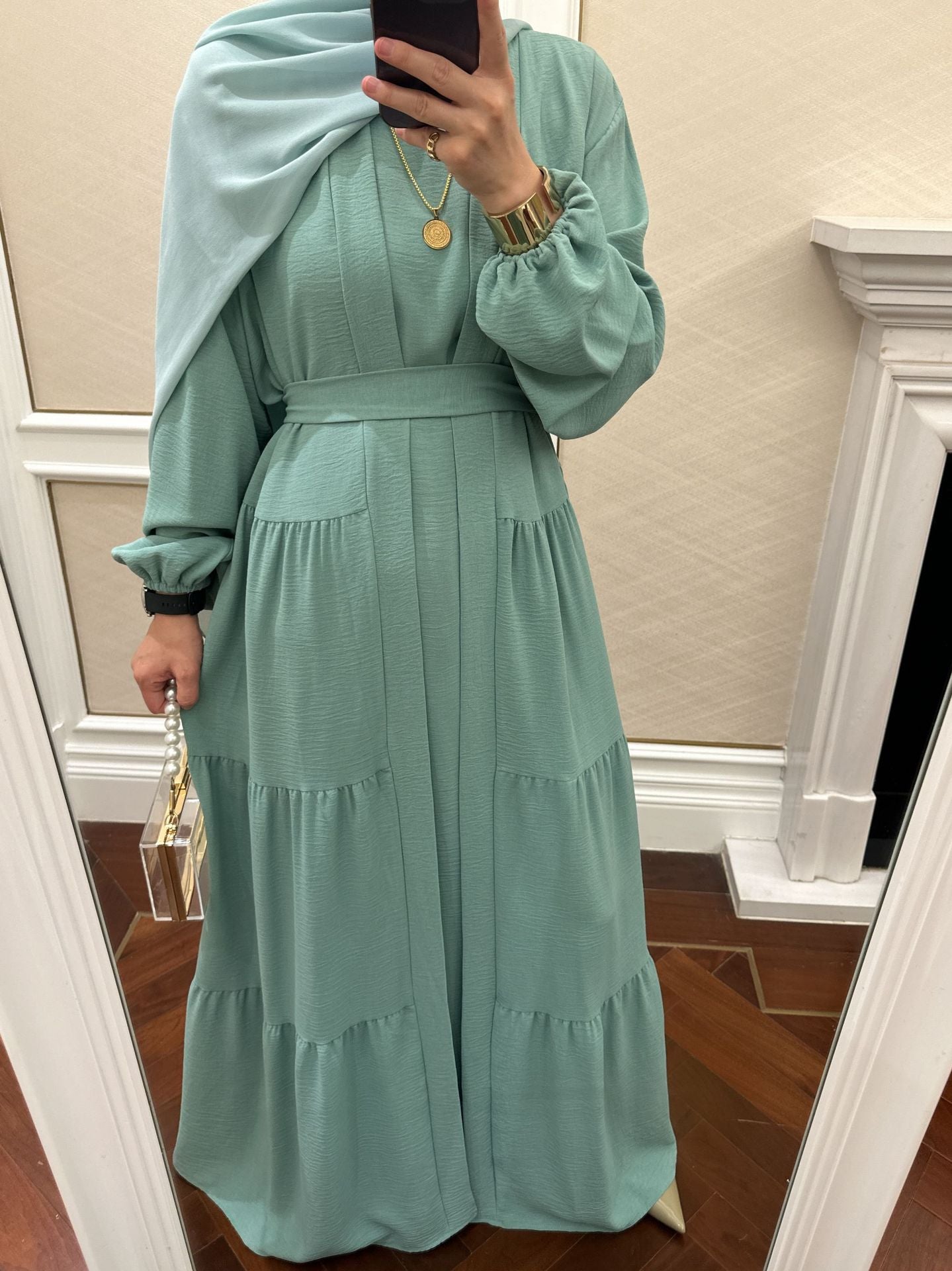 Solid Color Ruffled Two-Piece Set Abaya