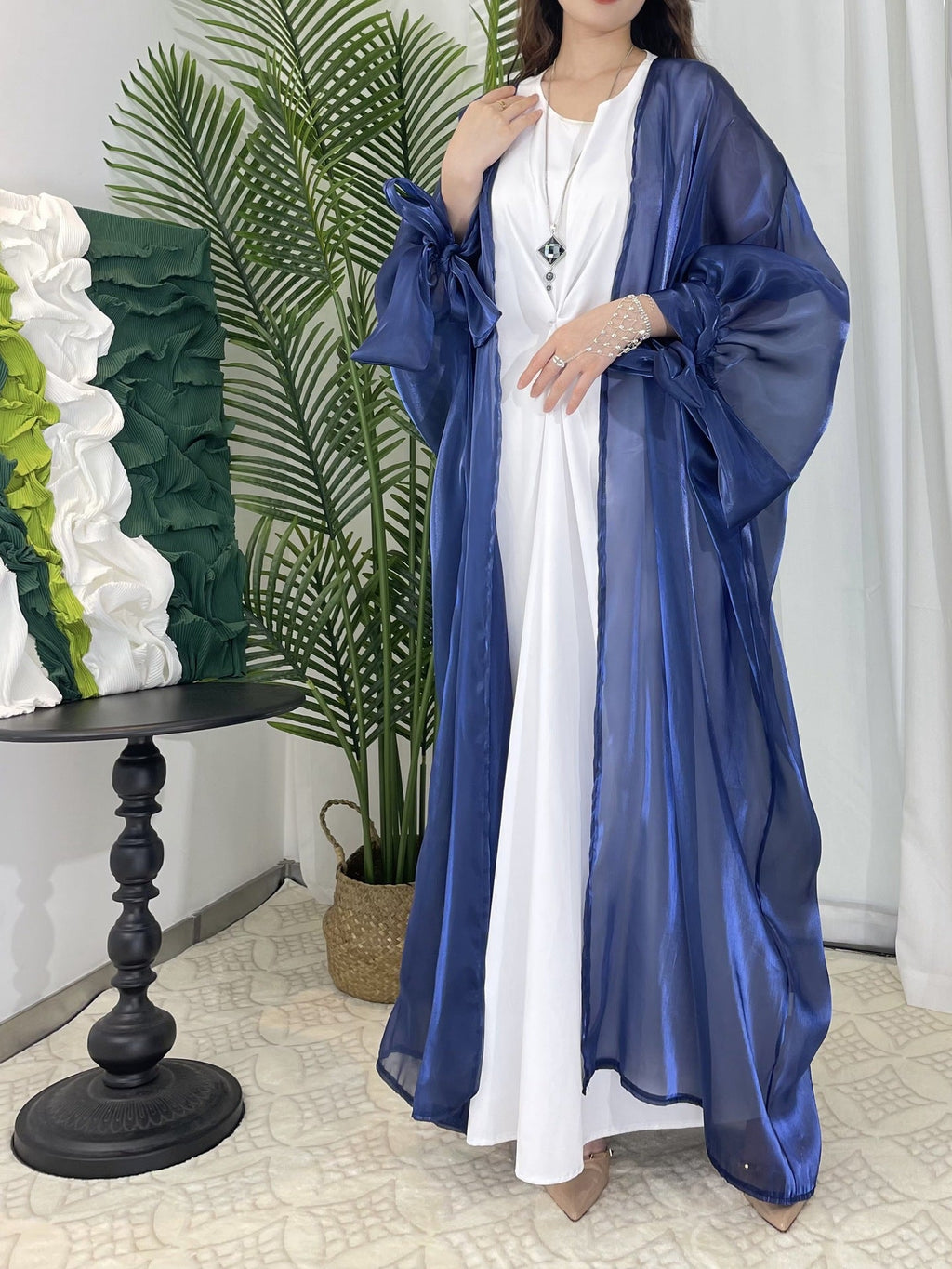Women's Bubble Sleeve Open Elegant Abaya