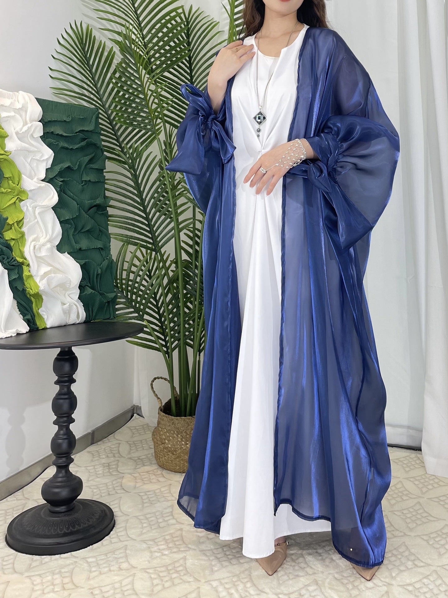 Women's Bubble Sleeve Open Elegant Abaya