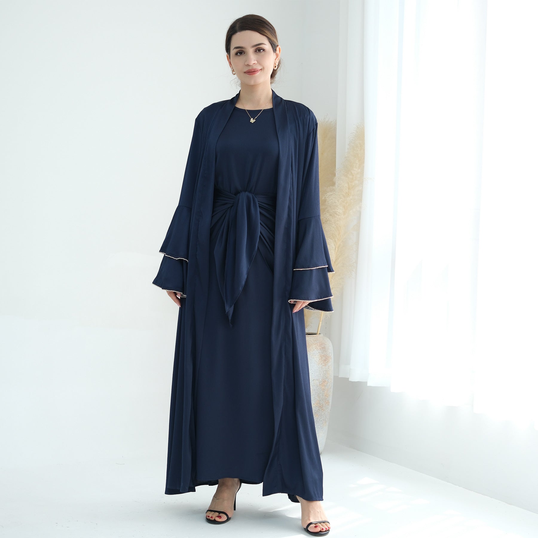 Women Puff Sleeve Belted Abaya