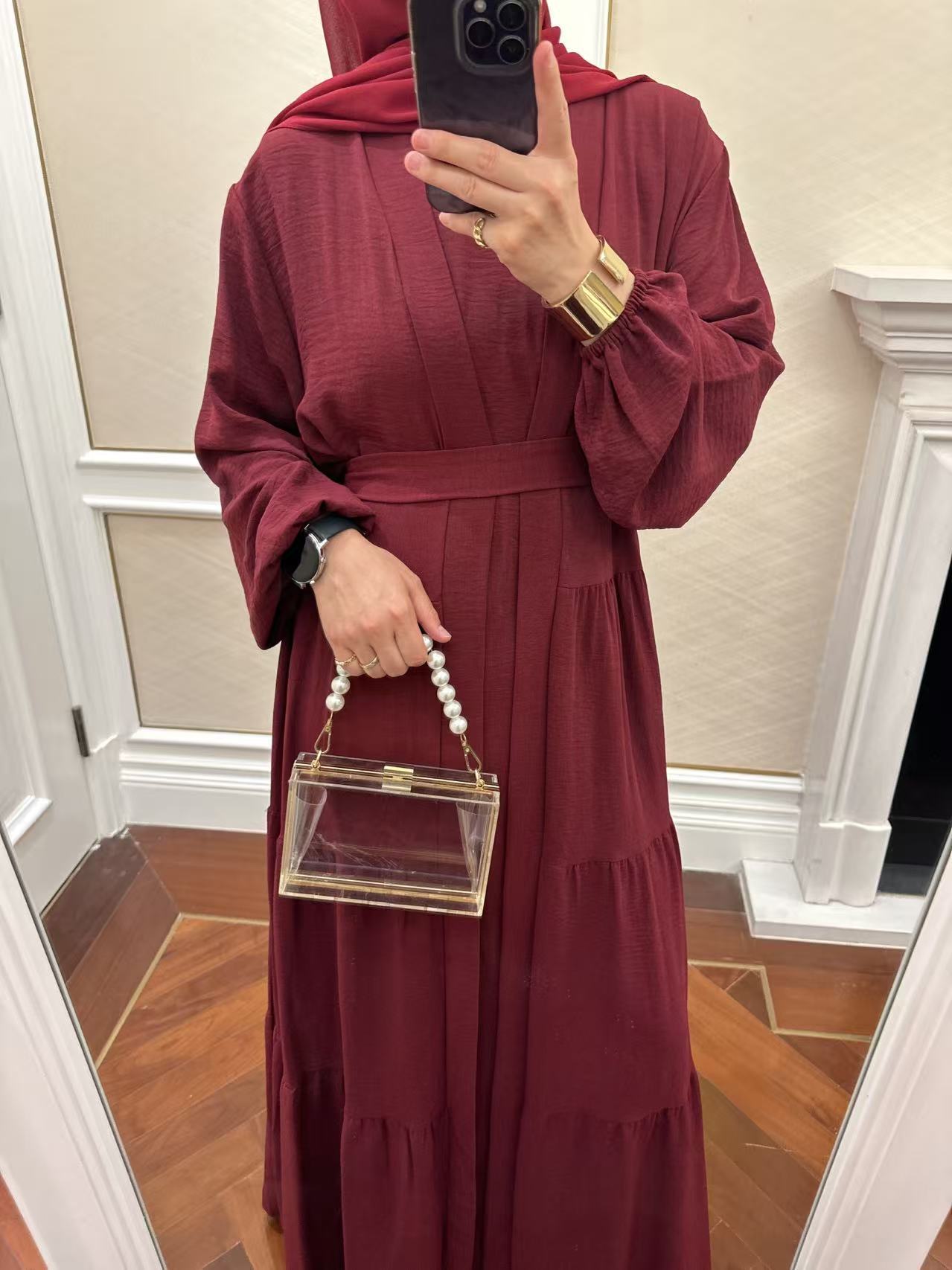 Solid Color Ruffled Two-Piece Set Abaya