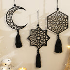 Black Moon Star Hollow Wooden Wall Decor