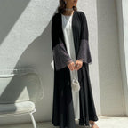 Black Open Kimono Elastic Drilling Net Abaya