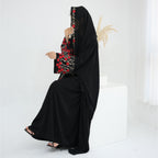 Flower Embroidery Cardigan Abaya with Hijab