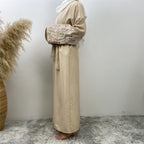 Peach Blossom Cotton Hemp Embroidery Abaya