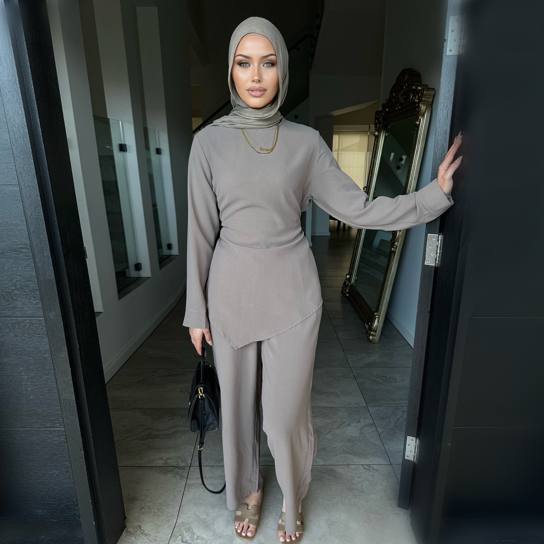 Solid Color 2PCS Casual Abaya