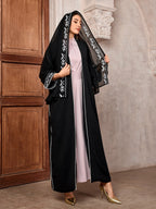 Embroidered Bat Sleeve Cardigan Abaya
