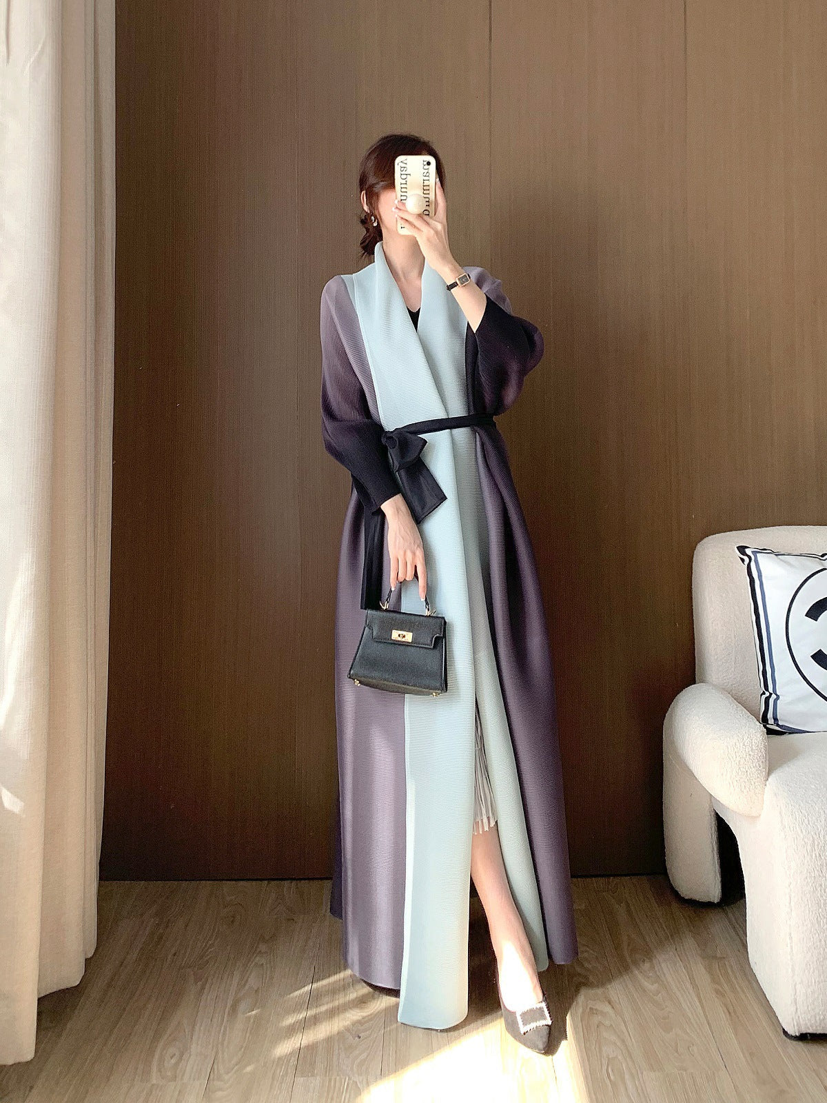 Pleated Gradient Cardigan Abaya