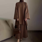 Round Neck Top & Pleated Skirt Set